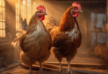 chickens on poultry farm. Generative AI.