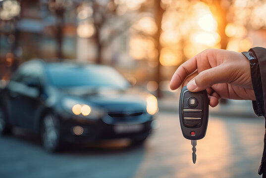 A person holding a car key in their hand