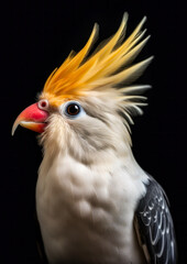 Animal portrait of a cockatiel on a black background conceptual for frame