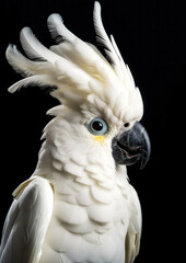 Animal portrait of a cockatoo on a black background conceptual for frame