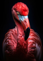 Animal portrait of a flamingo on a black background conceptual for frame