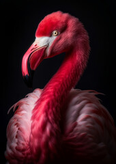 Animal portrait of a flamingo on a dark background conceptual for frame