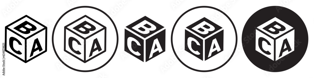 Poster abc blocks symbol icon. 3d letters on wooden isometric alphabets for kids study in pre school to lea