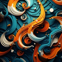 modern multicolor music background with abstract structure and musical notes, futuristic and surreal sound sculpture with curved shapes