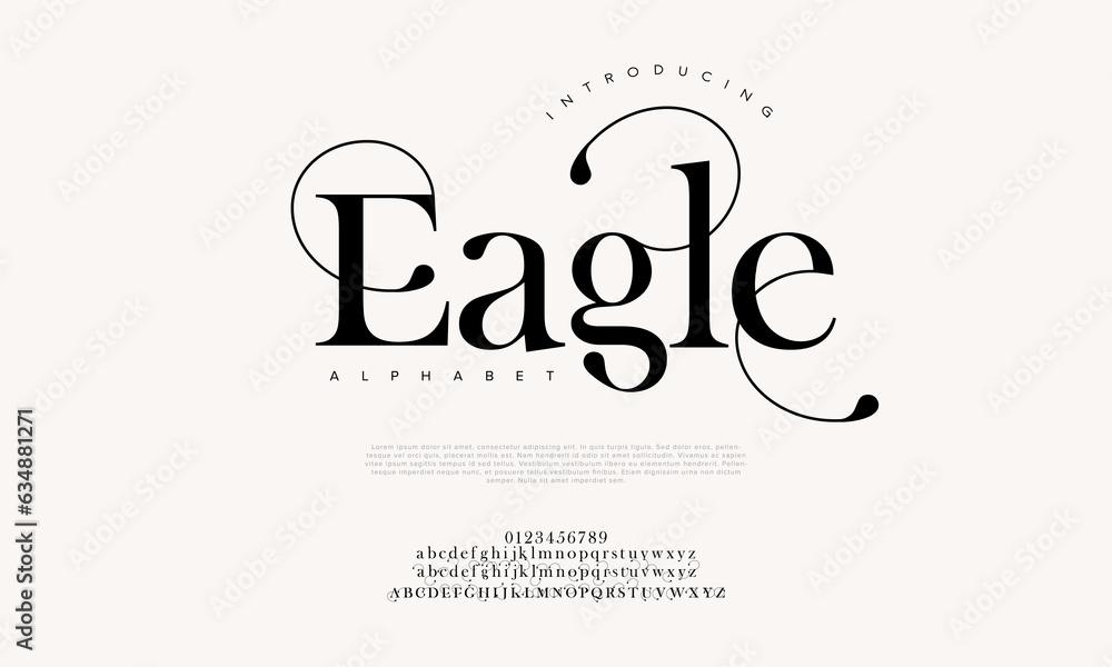 Wall mural eagle premium luxury elegant alphabet letters and numbers. elegant wedding typography classic serif 