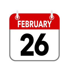 26 February, calendar date icon on white background.