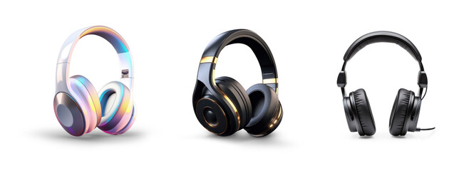 set of nice stylish and cool pink and headphones generic designs for listening to music or podcast or streamers concepts isolated on cutout transparent png background