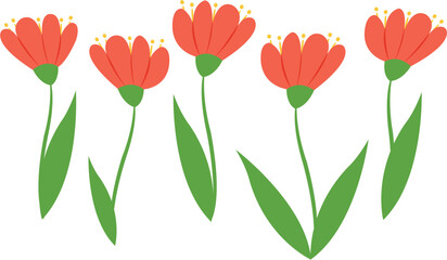 Red flowers set isolated. Flat illustration. Spring bloom
