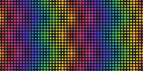 Pattern for textile, pillow, cloth, background, packaging, notepad, cup, wallpaper. Rainbow dot pattern on a black background.