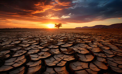 Cracked dried earth soil. The texture of the earth. Drought or dry earth. Generative AI