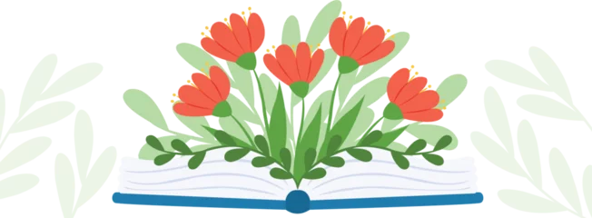 Tuinposter World book day banner. Flowers blooming. Reading hobby  © Alona