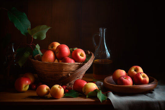 Homemade cider, applejack or vinegar pressed from apple juice. Generative AI