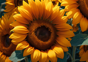 Realistic style natural sunflowers wallpaper. Generative AI
