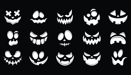 Set of Halloween scary pumpkins cut. Spooky creepy pumpkins cut.	
