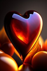 Coração vermelho sobre um fundo escuro.  ilustração 3D.  Conceito de amor.