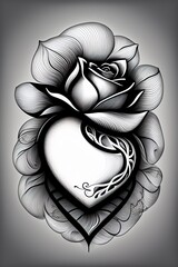 Rosa preta e branca com formato de coração no centro.  Ilustração em vetor.