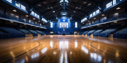 Papier Peint photo Fitness Empty Indoor basketball court. Horizontal panoramic wallpaper with copy space. 