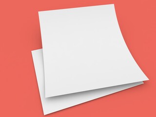 Two sheets of A4 paper on a red background. 3d render illustration.