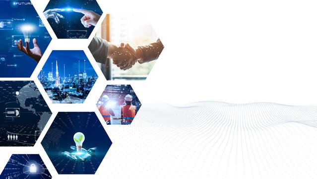 デジタルの世界で成功したビジネスリーダー、DX サイバーセキュリティ、インターネット安全のイメージ