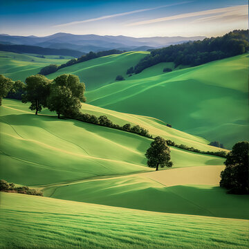 Tranquil countryside with rolling hills -- countryside, rolling hills, nature, rural, serene, peaceful, picturesque, bea