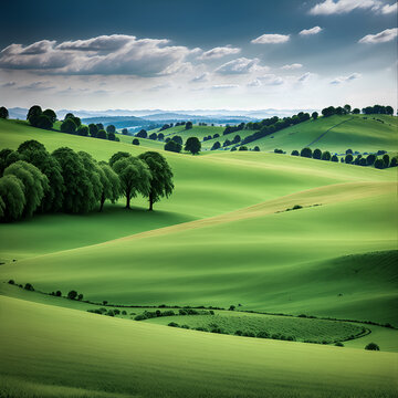 Tranquil countryside with rolling hills -- countryside, rolling hills, nature, rural, serene, peaceful, picturesque, bea