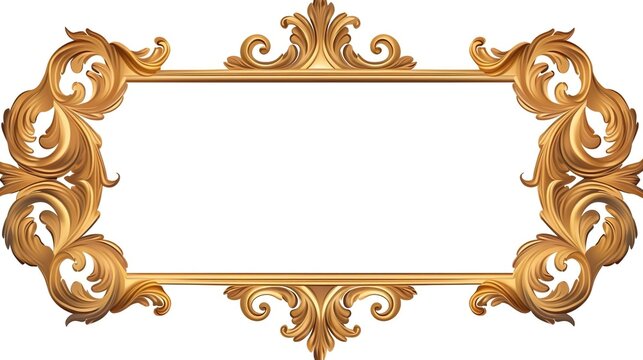Golden baroque frame on transparent background.