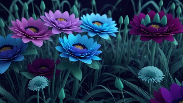 A colorful bouquet of flowers blooming in a vibrant grassy field. Generative ai