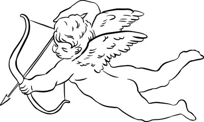 Cupid angel line art. Сute baby angel. - 634891648