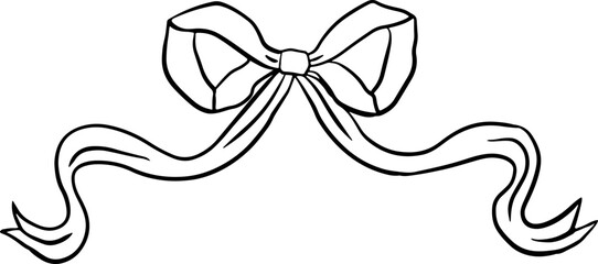 Ribbon bow lineart vintage illustration.