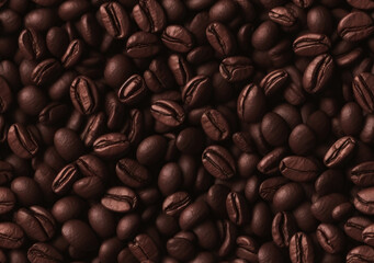 Top view coffee bean roasted seamless background. Generative AI