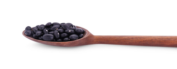 Wooden spoon with raw kidney beans isolated on white