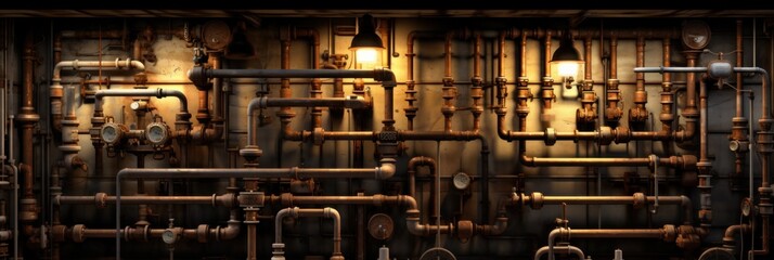 illustration of pipes industrial steampunk, generative AI