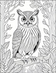 hand drawn vector illustration of an owl | owl coloring pages for adults and kids owl sitting on a branch