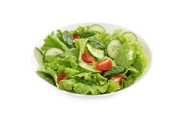 Delicious salad in bowl isolated on white