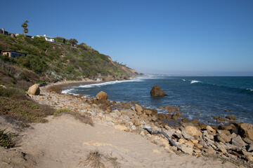 coast of malibu beach in california - obrazy, fototapety, plakaty