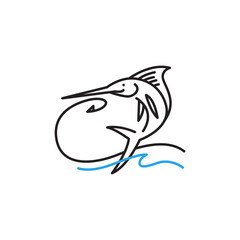 Marlin fish minimalist line art icon logo illustration