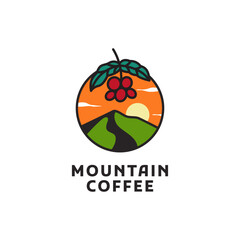mountain and coffee icon logo illustration