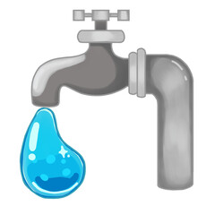 Water Faucet with Water Drop graphic cartoon hand drawing