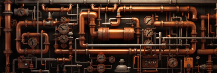 illustration of pipes industrial steampunk, generative AI