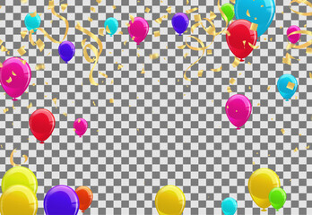 Celebration background with colorful balloons and confetti. Vector illustration.
