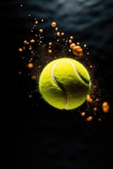 A minimalist image of a tennis ball in motion, captured mid-bounce on the court.
