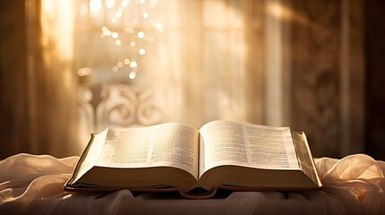 Image of an open book displaying sacred verses or teachings.