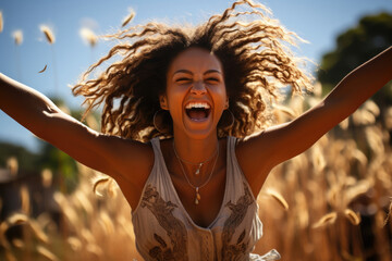 An African woman gracefully leaps into the air confident in knowing that all of her dreams are within reach.