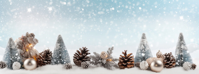 Fototapeta na wymiar Christmas decoration with pine cones and snow