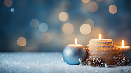 Christmas still life with candle - obrazy, fototapety, plakaty