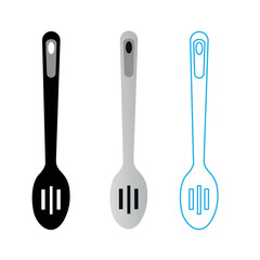 set of kitchen utensils. Spoons Set stock illustration. Line Art Vector Illustration of a set of Spoons and their Silhouettes