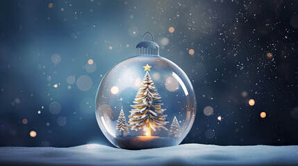 Christmas tree and snow globe - obrazy, fototapety, plakaty