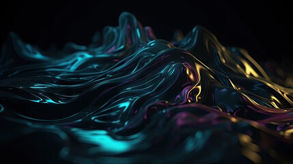 Obraz premium Abstract glowing liquid flowing on dark background. Modern shiny pattern. Futuristic technology concept. Created with Generative AI Technology