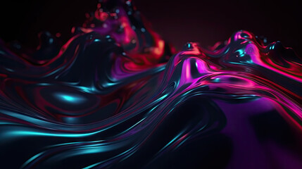Abstract glowing liquid flowing on dark background. Modern shiny pattern. Futuristic technology concept. Created with Generative AI Technology