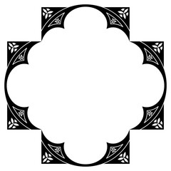 Geometrical ornament or frame with Gothic motifs. Black and white silhouette.